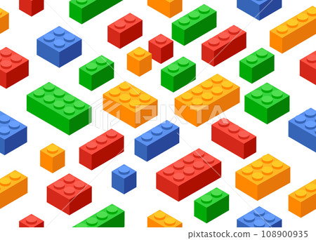 Block toy brick building icon seamless background. Isometric vector brick toy plastic set cube 108900935
