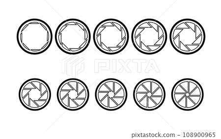 Shutter camera aperture lens icon. Vector shutter aperture logo photography circle open diaphragm 108900965