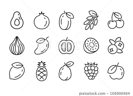 Fruit line icon isolated tropical food. Linear healthy outline apple grape cherry stroke sign vector Fruit line icon isolated tropical food. Linear healthy outline apple grape cherry stroke sign vector 108900984
