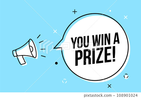 Winner prize megaphone advertising creative badge. Giveaway money ticket lottery win contest prize 108901024
