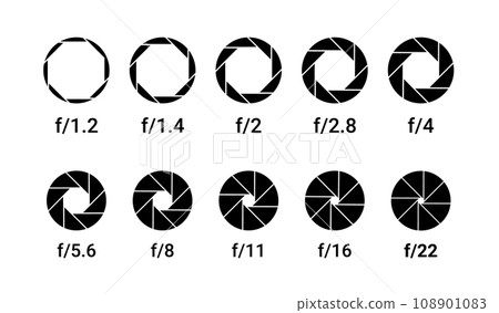Shutter camera aperture lens icon. Vector shutter aperture logo photography circle open diaphragm 108901083