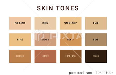 Skin tone color scale chart. Brown palette vector human skin infographic banner icon Skin tone color scale chart. Brown palette vector human skin infographic banner icon 108901092