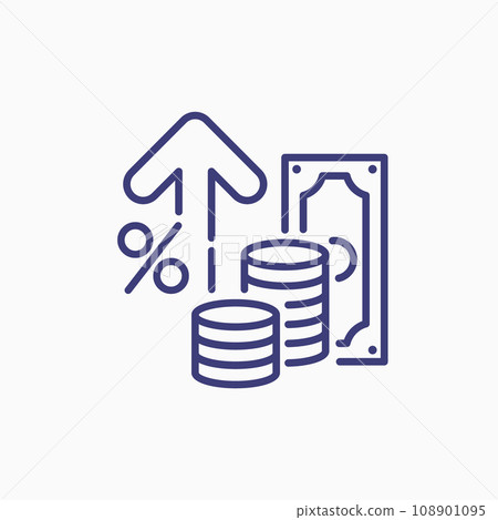 Inflation line icon finance interest rate. Inflation raise arrow amount graph vector accounting. 108901095