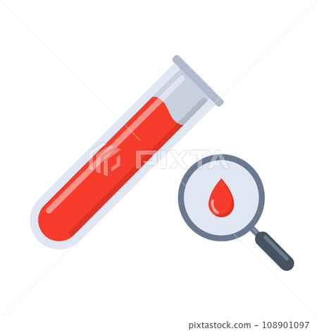 Hematology concept with red blood cell tube laboratory analysis flat examine. Hematology blood red Hematology concept with red blood cell tube laboratory analysis flat examine. Hematology blood red 108901097