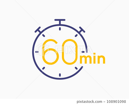 Timer 60 minutes line icon clock. Countdown stopwatch vector digital sport time. Chronometer 60 Timer 60 minutes line icon clock. Countdown stopwatch vector digital sport time. Chronometer 60 108901098