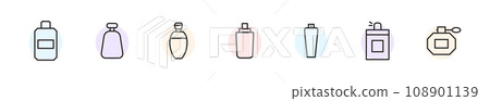 Perfume bottle line icon vector fragrance linear spray art cosmetic flat icon. Perfume illustration Perfume bottle line icon vector fragrance linear spray art cosmetic flat icon. Perfume illustration 108901139