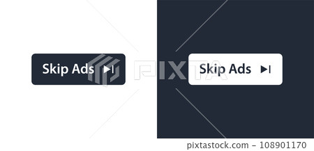 Skip ads button icon. Stop video ad logo symbol background. Online ad marketing stop sign. 108901170