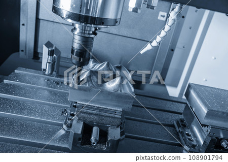 The CNC milling machine rough cutting the injection mold parts by indexable tools. 108901794