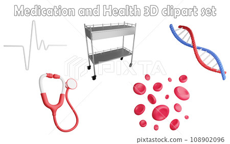 Medication and health clipart element ,3D render medication concept isolated on white background icon set No.5 108902096