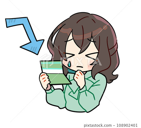 銀行存款餘額減少的可愛女子插畫素材 108902401