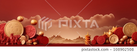 Chinese new year Abstract background, Holiday Celebration events concept, Auspicious pattern, Copy space for text, AI Generative 108902508