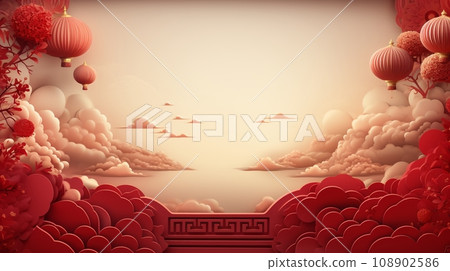 Chinese new year Abstract background, Holiday Celebration events concept, Auspicious pattern, Copy space for text, AI Generative 108902586