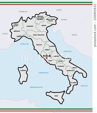 Administrative color  map of Italy. vector illustration 108902632