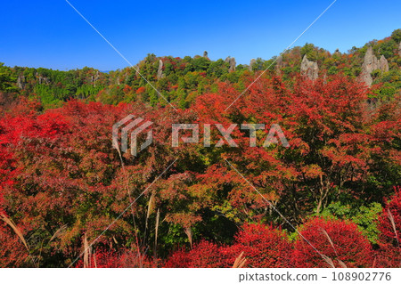 [Oita Prefecture] Autumn leaves in Yabakei on a clear day (view of Tachihada) 108902776