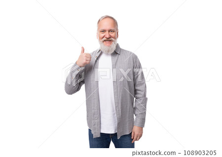 handsome mature man with white beard and mustache dressed in casual comfortable shirt and t-shirt handsome mature man with white beard and mustache dressed in casual comfortable shirt and t-shirt 108903205