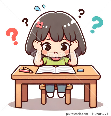 不會解決問題的女孩簡單可愛插畫 不會解決問題的女孩簡單可愛插畫 108903271