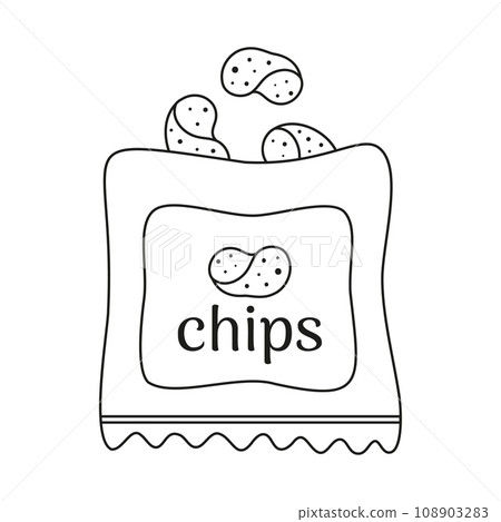 black and white vector illustration of potato chips 108903283