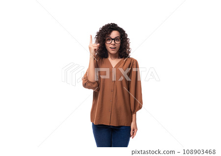 young smart pretty brunette woman dressed in a brown shirt thought 108903468