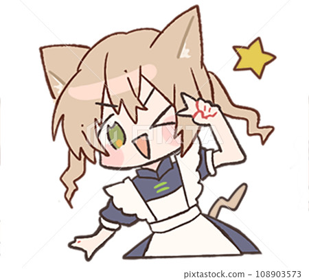 Cute stamp illustration of cat ears twin tail maid 108903573