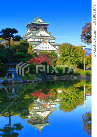 [Osaka Prefecture] Symmetrical Osaka Castle and autumn leaves (Honmaru Japanese Garden) 108903979