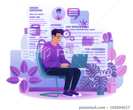 Man Laptop Recruitment Internet Job Search Cartoon 108904027
