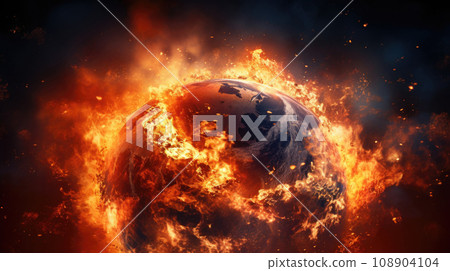 planet Earth ablaze, a powerful visual urging action against the crisis of global warming. planet Earth ablaze, a powerful visual urging action against the crisis of global warming. 108904104