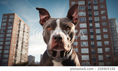 Portrait of a Pit bull dog in an apartment, home interior, love and care, maintenance. street Portrait of a Pit bull dog in an apartment, home interior, love and care, maintenance. street 108904188