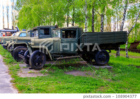 Rusty soviet retro trucks in Open air Museum of Folk Architecture and Folkways of Middle Naddnipryanschina in Pereyaslav, Ukraine 108904377