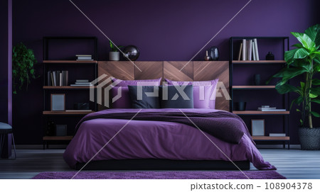 Bedroom violet interior design for inspiration and ideas. Plants 108904378