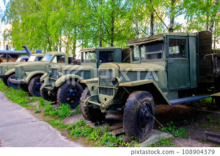 Rusty soviet retro trucks in Open air Museum of Folk Architecture and Folkways of Middle Naddnipryanschina in Pereyaslav, Ukraine 108904379