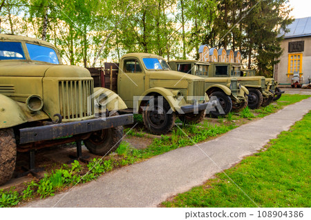 Rusty soviet retro trucks in Open air Museum of Folk Architecture and Folkways of Middle Naddnipryanschina in Pereyaslav, Ukraine Rusty soviet retro trucks in Open air Museum of Folk Architecture and Folkways of Middle Naddnipryanschina in Pereyaslav, Ukraine 108904386