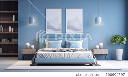 Bedroom Blue interior design for inspiration and ideas. sky 108904397