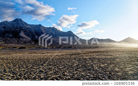 Pico de la Zarza Mountains at Playa de Cofete - Canary Islands Spain Pico de la Zarza Mountains at Playa de Cofete - Canary Islands Spain 108905336