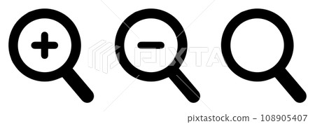 Magnifying glass icon set enlargement and reduction black Magnifying glass icon set enlargement and reduction black 108905407