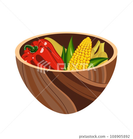 harvest in a wooden bowl pepper banana corn cob on kwanzaa illustration on a white background hand drawn harvest in a wooden bowl pepper banana corn cob on kwanzaa illustration on a white background hand drawn 108905892