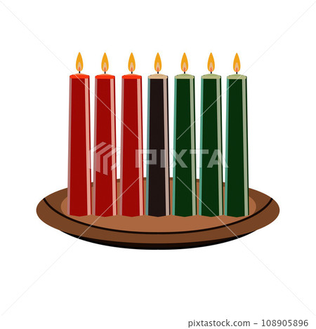 seven Kwanzaa candles kinara on an isolated white background, hand-drawn. seven Kwanzaa candles kinara on an isolated white background, hand-drawn. 108905896