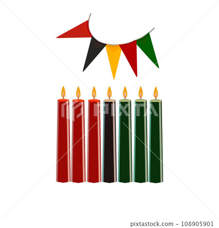 seven Kwanzaa candles. on an isolated white background, hand-drawn. seven Kwanzaa candles. on an isolated white background, hand-drawn. 108905901