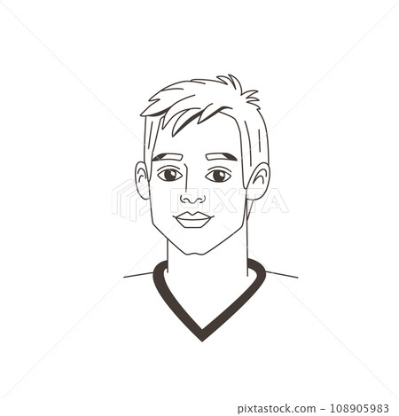 Portrait of young man in doodle hand drawn style. Guys avatar, face, head, sketch, line, outline. Simple vector illustration. Portrait of young man in doodle hand drawn style. Guys avatar, face, head, sketch, line, outline. Simple vector illustration. 108905983