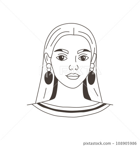 Portrait of woman in doodle hand drawn style. Avatar of girl, face, head, sketch, lines, outline for design. Simple icon isolated vector illustration. Portrait of woman in doodle hand drawn style. Avatar of girl, face, head, sketch, lines, outline for design. Simple icon isolated vector illustration. 108905986