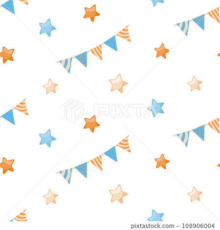 Cute kids pastel seamless pattern with stars and flags. Cartoon delicate ornament for baby design and textiles. 108906004