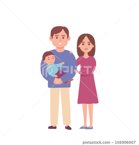 Husband and wife with baby. A happy young family. Concept of happiness, care and parenthood. Flat vector illustration 108906007