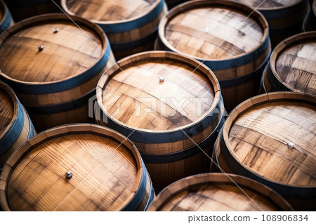 Wooden oak barrels for whiskey Wooden oak barrels for whiskey 108906834