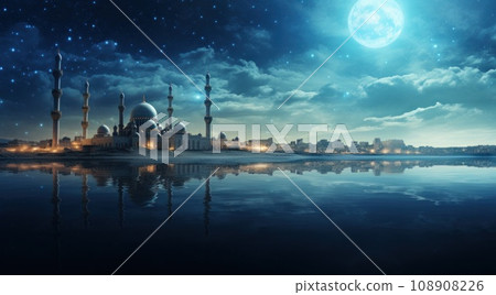 crescent on blurry background with shiny stars 108908226