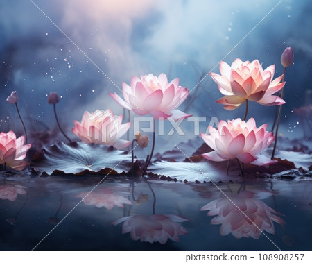 water lily pink on the background with clouds water lily pink on the background with clouds 108908257