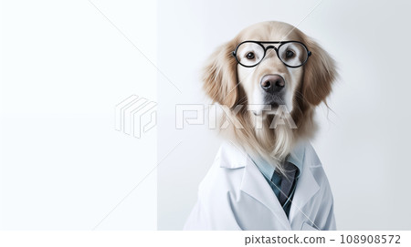 Dog wearing lab discount coat