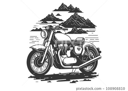 Classic motorcycle vector illustration. Motor bike for logo, biker club emblem, sticker, t shirt design print. Classic motorcycle vector illustration. Motor bike for logo, biker club emblem, sticker, t shirt design print. 108908810