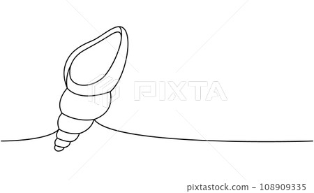 Mollusc one line continuous drawing. Tropical underwater shell continuous one line illustration. Vector minimalist linear illustration. 108909335
