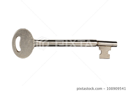 Silver skeleton key with clipping path 108909541