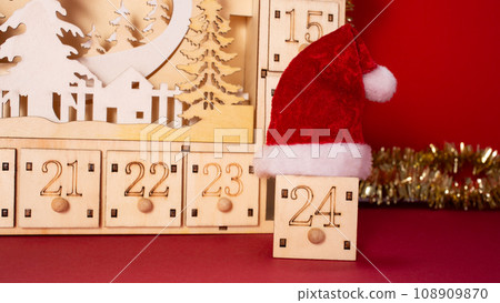 Wooden advent calendar.Sustainable Christmas, zero waste, kids seasonal activities 108909870