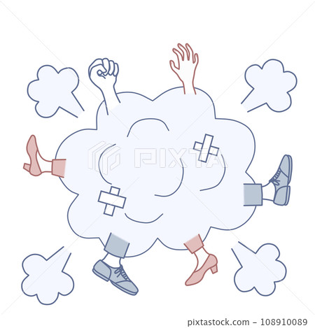 描繪一男一女打架的雙色彩色漫畫插圖。 108910089